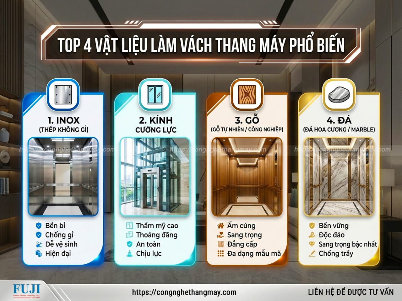 Top 4 vật liệu làm vách thang máy phổ biến hiện nay